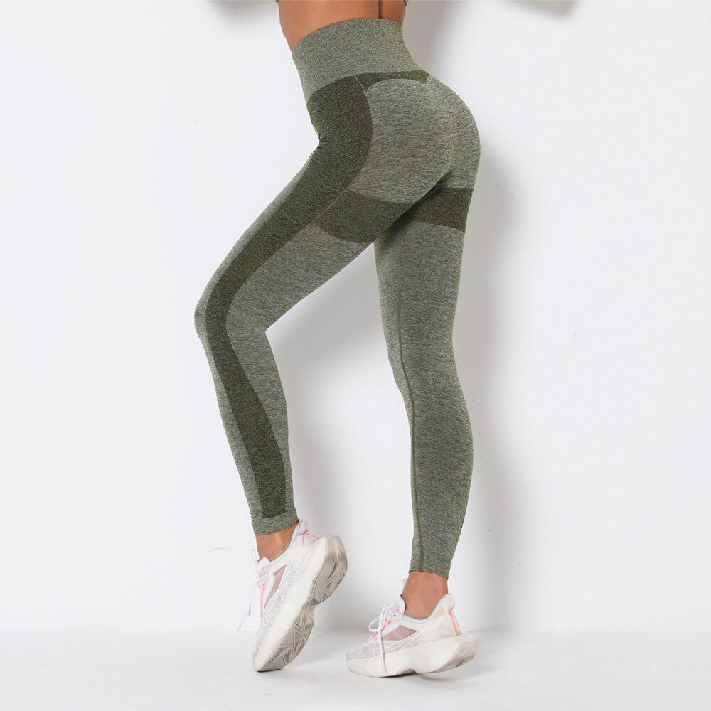 High waist Yoga Pants Seamless Leggings Women Running Sport Stretch Tights Gym Fitness Training Push up Tummy Control Legging: Army Green / S