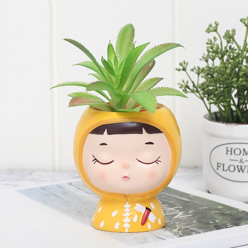 Bloempot emaille schattig cartoon meisje bonsai vetplant bloempot bureau handwerk decoratie accessoires m