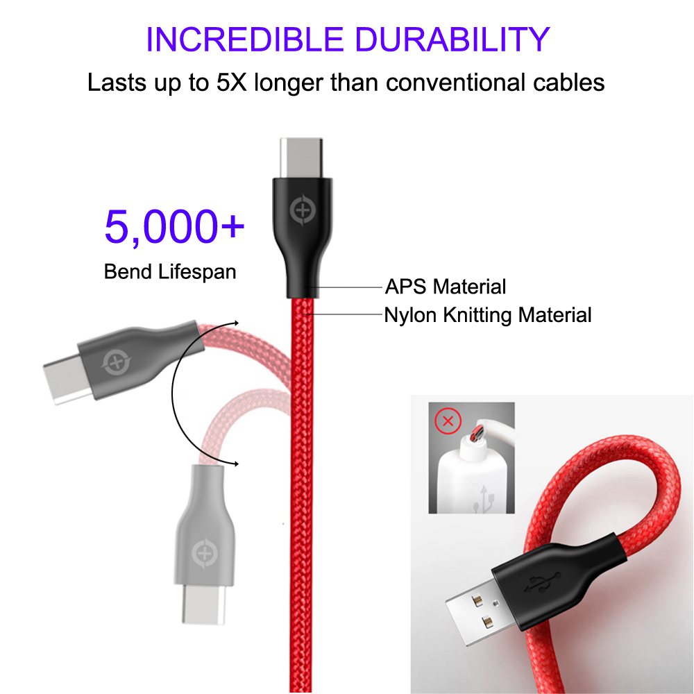 Til samsung galaxy  s8/s9/s10 note 8/9, type  c 3a mobiltelefon hurtigopladningskabel  qc3.0/ afc/fcp til huawei xiaomi 8/9/ se  (2 pakker)