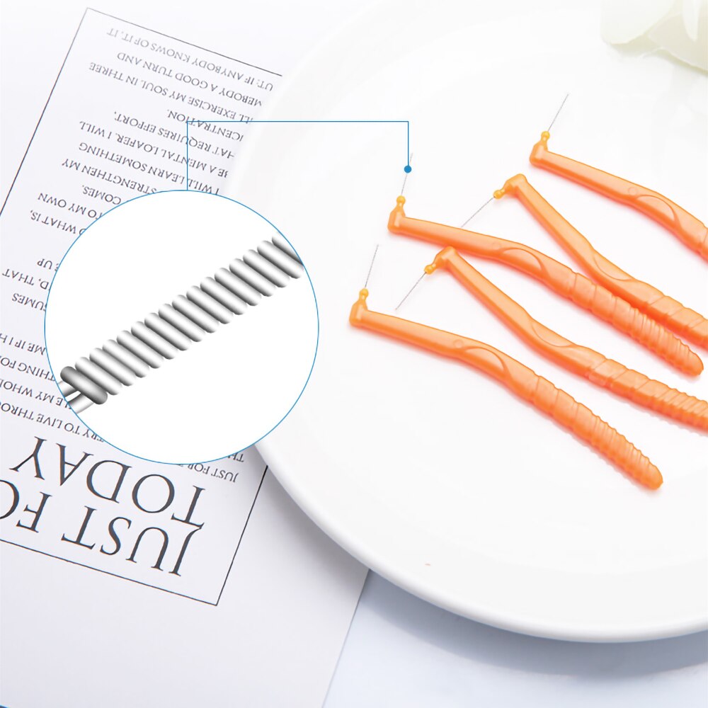 Cofoe interdentalbørste fin ståltråd l-formet buet håndtak rent mellom tennene tannpirker tanntråd munnpleieverktøy 10 stk.