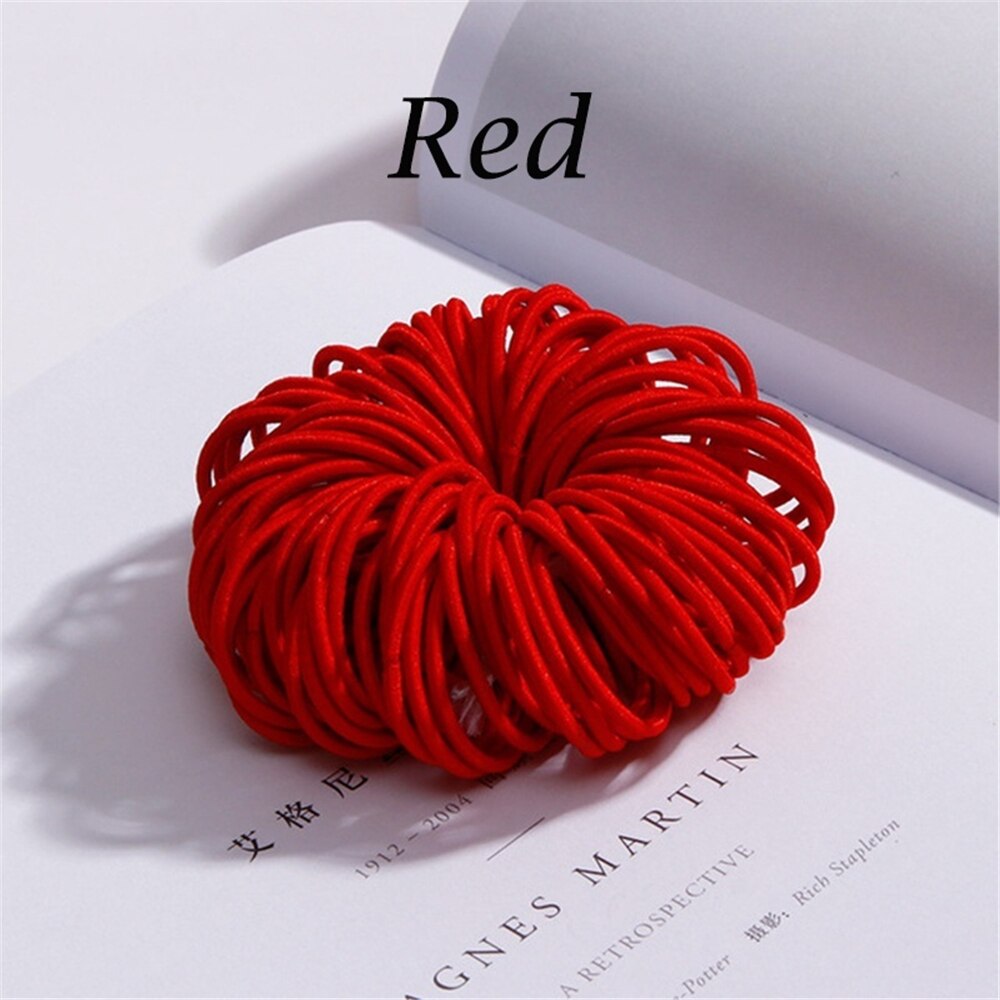 100 stks/partij Meisjes Snoep Kleuren Nylon 3CM Elastiekjes Kinderen Veilig Elastische Haarbanden Paardenstaart Houder Kids Haar Accessoires: red