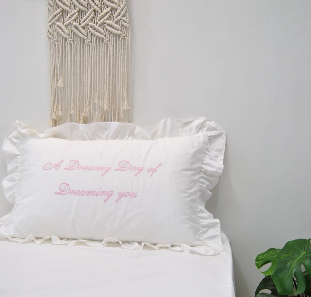 Enfants mignon 100% coton à volants taie d'oreiller solide blanc à volants taie d'oreiller européenne taie d'oreiller protecteur literie 48*74cm: 4