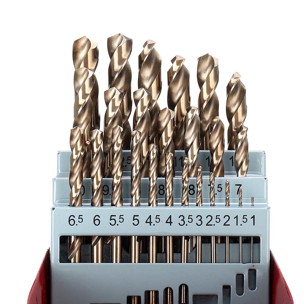 Drillpro 13/19/25pcs M35 Cobalt Drill Bit Set HSS-Co Jobber Length Twist Drill Bits With Metal Case For Stainless Steel Wood