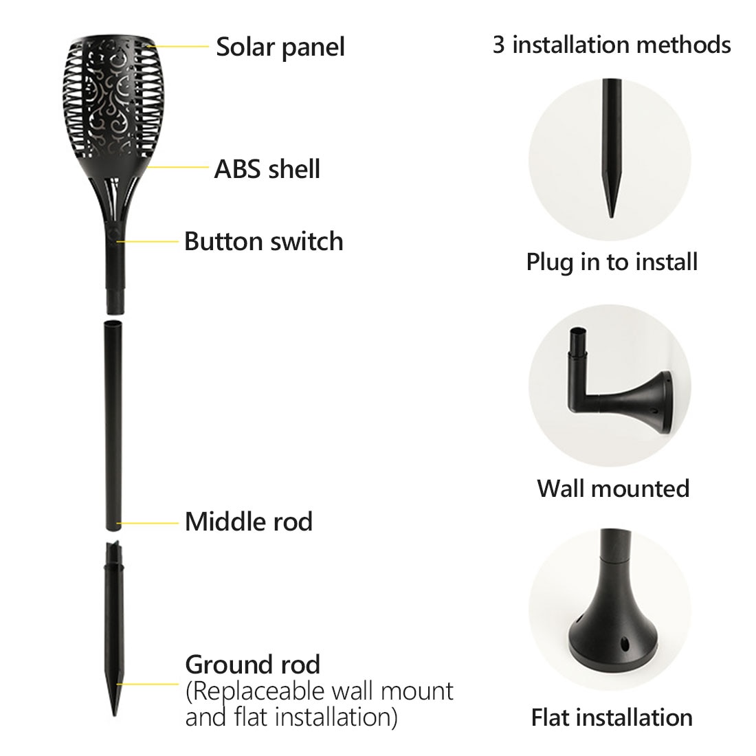 96 LED Solar- Flamme Licht Lampe Flackern Wasserdicht Garten Dekoration Landschaft Rasen Lampe Außen Scheinwerfer Pfad Beleuchtung Taschenlampe