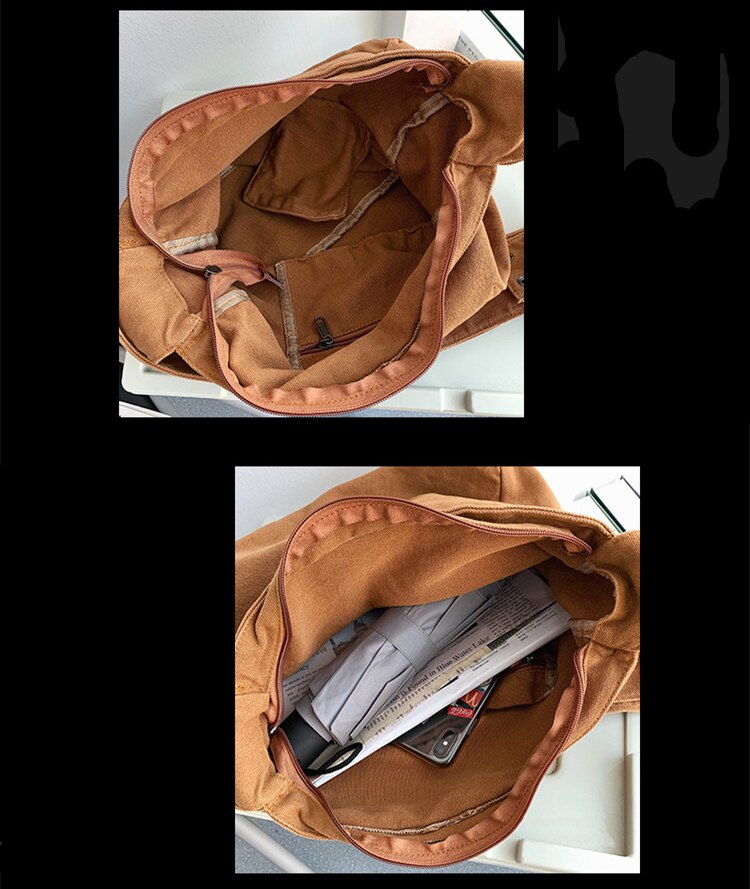 Sac Hobo en toile pour adolescent, sac en coton réutilisable pour étudiant en ecologie, sacoche élégante pour tous les jours à la coréenne
