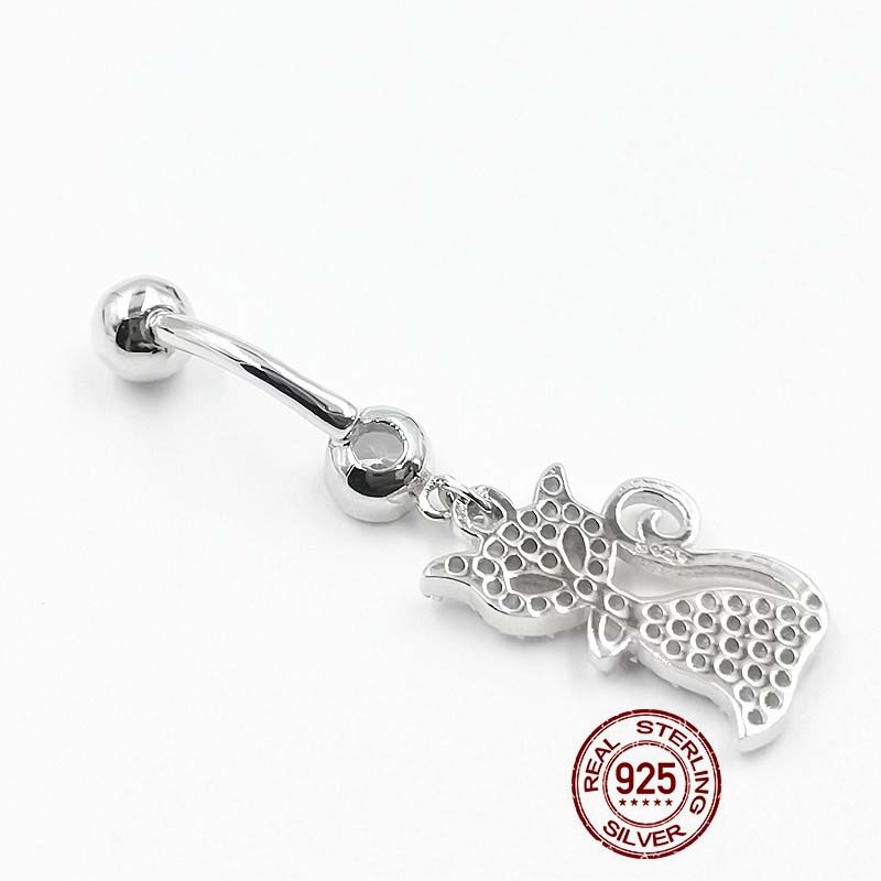 HelloLook – Piercing de nombril en argent Sterling 925, bijoux pour le corps, chat en Zircon, mignon, Dangle, nombril, Sexy