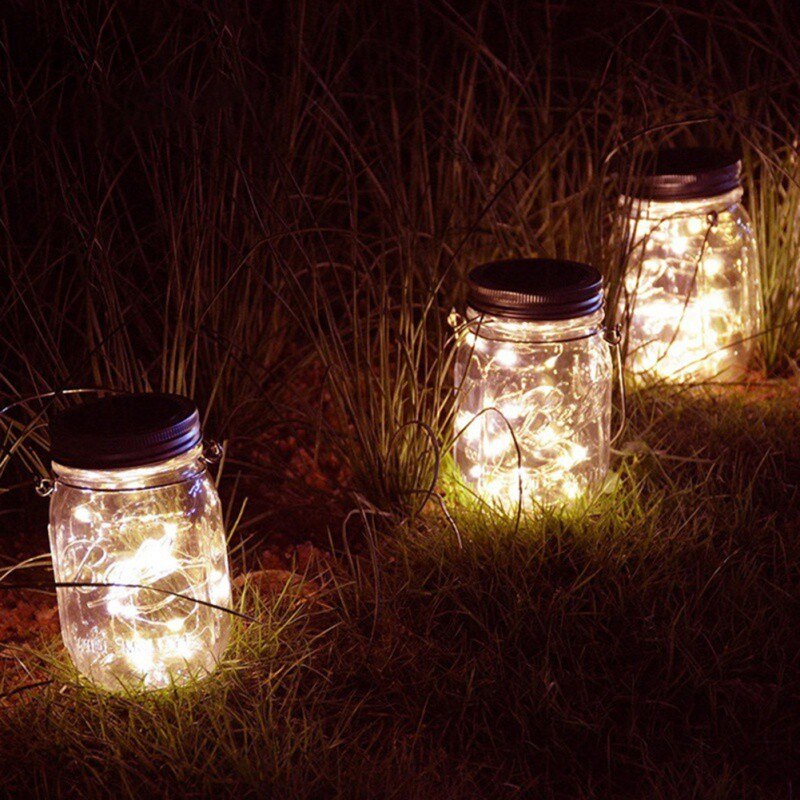 Tapa de tarro de cristal romántico Solar de 10 LED, luz LED para casquillo (solo tapa) con 1 M de iluminación de decoración, cuerdas para decoración de jardín al aire libre.