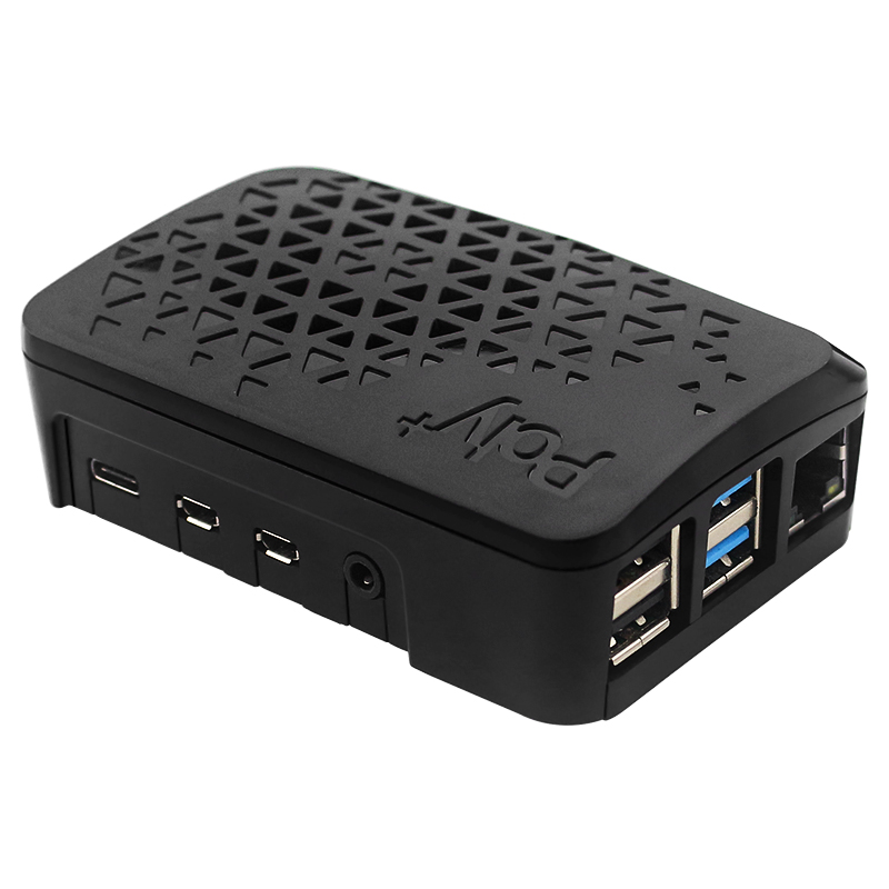 Raspberry Pi 4 POLY+ Vented Case ABS Enclosure Black Shell with Argon Mini PWM Speed Control Fans for Raspberry Pi 4 Model B