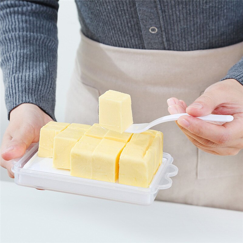 Smörförvaringslåda i plast genomskinlig ostserverhållarbricka med kniv och skiljevägg japan original smörfatlåda