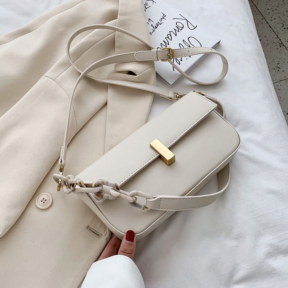 Retro schoudertassen voor dames, schoudertassen met ketting, handtassen, effen kleur, dames, leren tassen met ketting: Type b beige