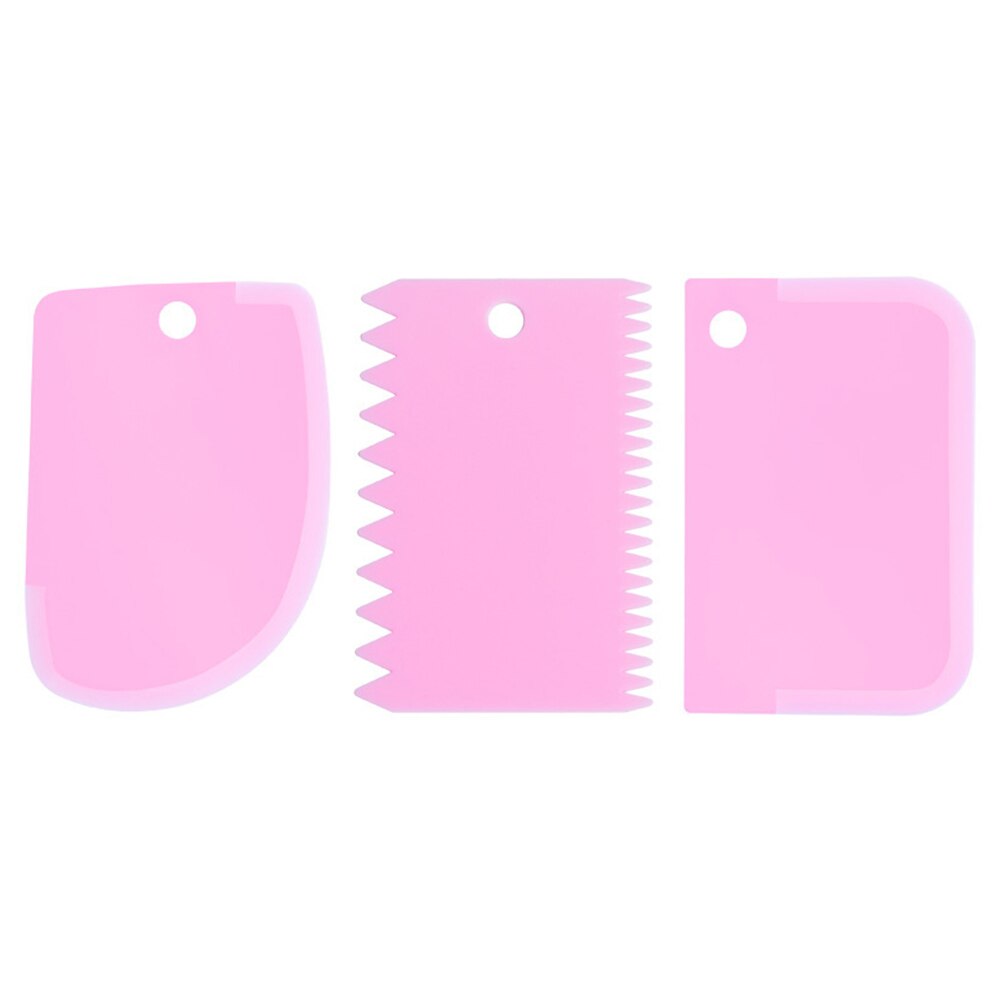3pc bakgereedschappen, plastic deegmes, glazuur, fondantschraper, decoreren, glad, gekarteld, spatels, uitstekers, taartgereedschap: Roze