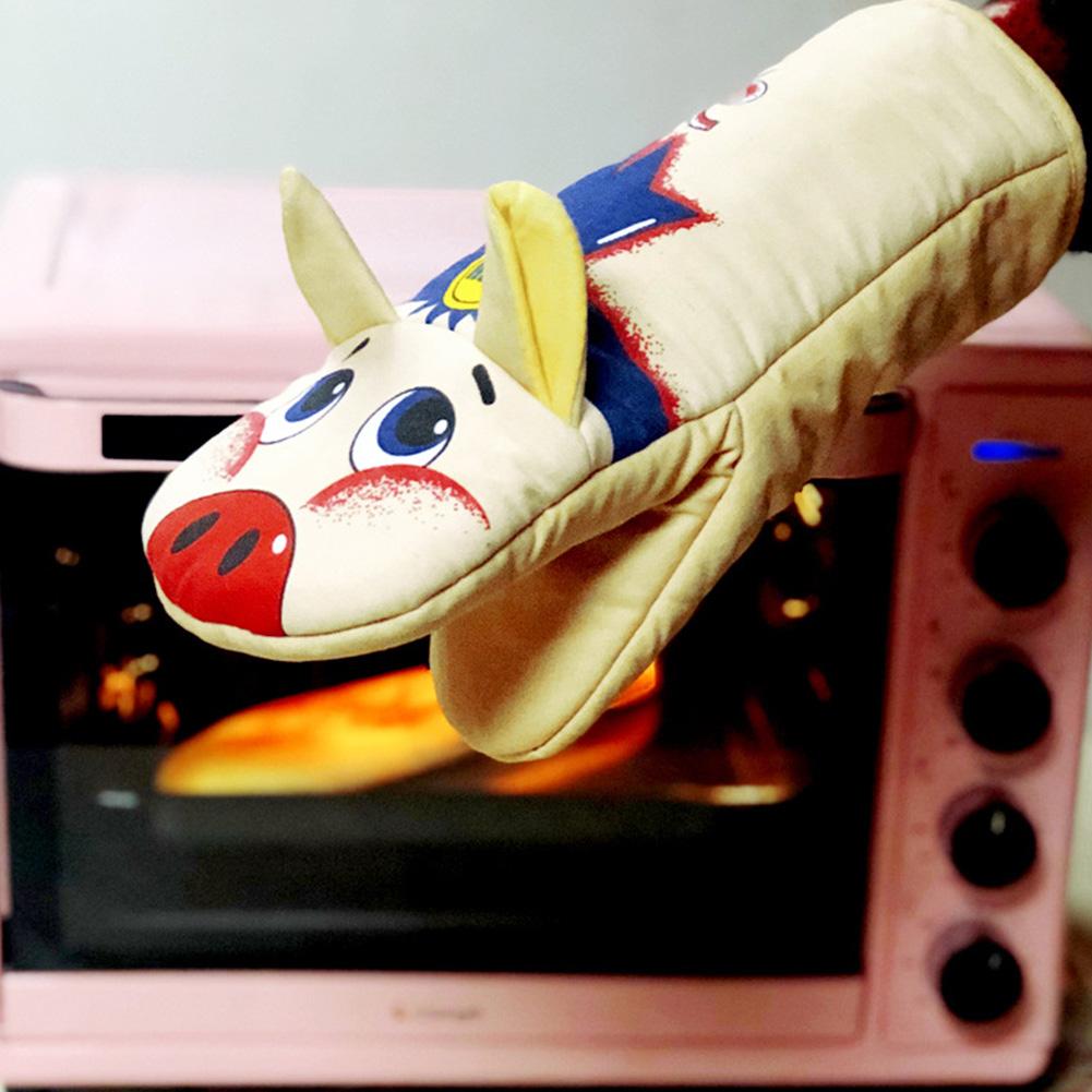 Gants de cuisine en coton imprimé cochon jaune antidérapant, 1 pièce, mignons, nordique, pour micro-ondes, cuisson BBQ, maniques de four