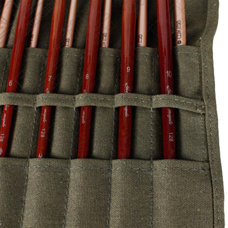 22 Slots Paint Brush Holder Durable Canvas Holder Rollup for Artist Watercolor Oil Paint Brush Tools Pens Pencils(Dark Green)