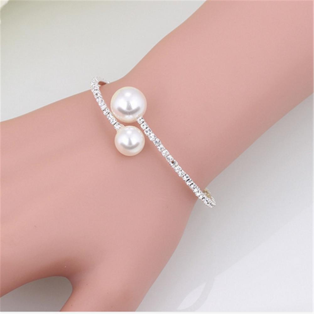 Eenvoudige Gesimuleerde Parel Bruids Sieraden Sets Crystal Mode Bruiloft Sieraden Ketting Armband Sets parel ketting bangle