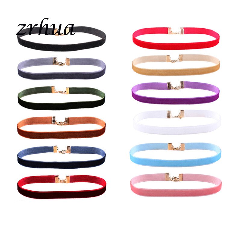 ZRHUA nowy 12 sztuk czarny aksamitny choker naszyjniki dla kobiet Chokers naszyjnik kolorowy różowy naszyjnik choker Collares hurtownie