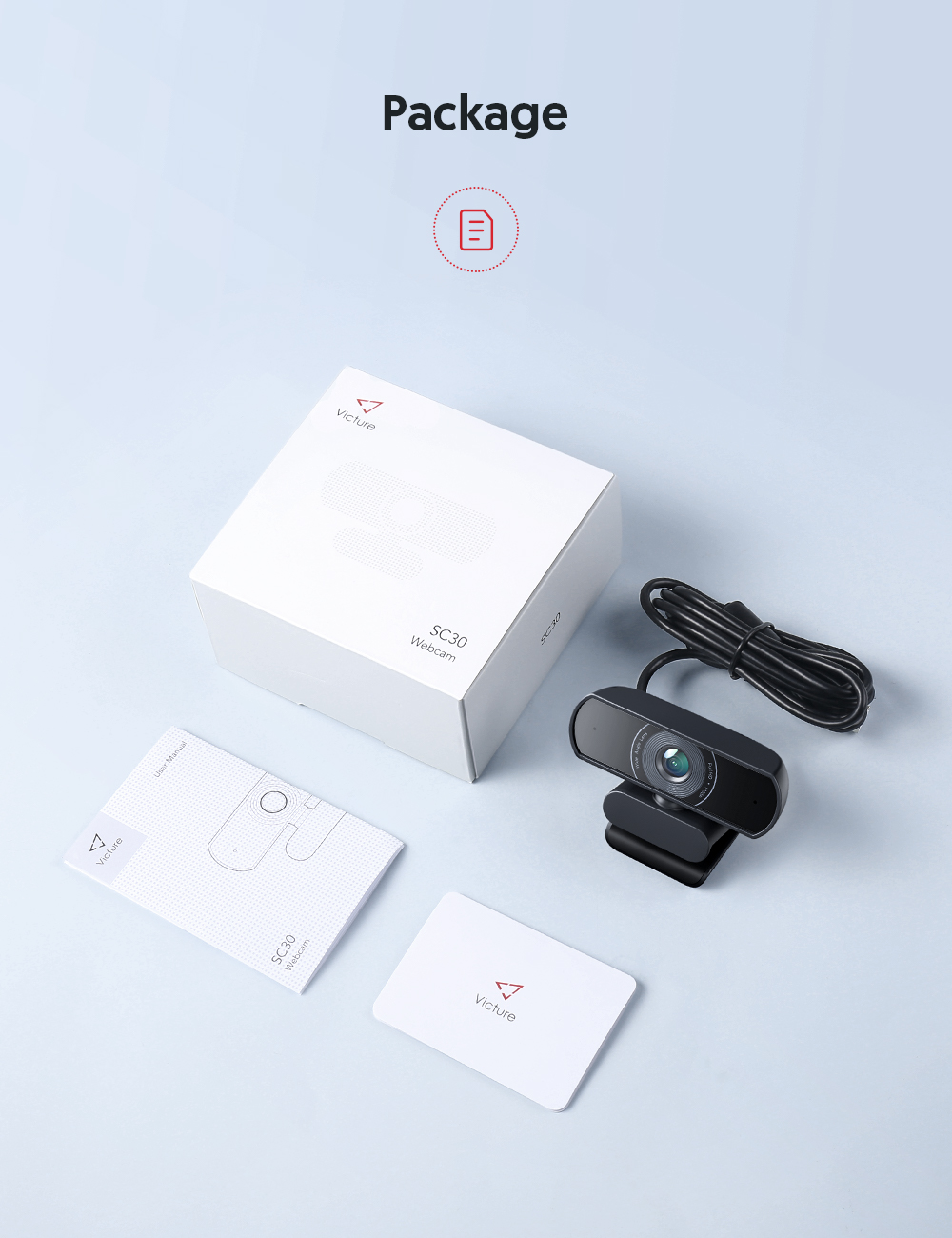 Victure SC30 1080P Webcam with Privacy Cover, Dual Stereo Microphones PC Camera, Full HD Video for Computers And Laptop
