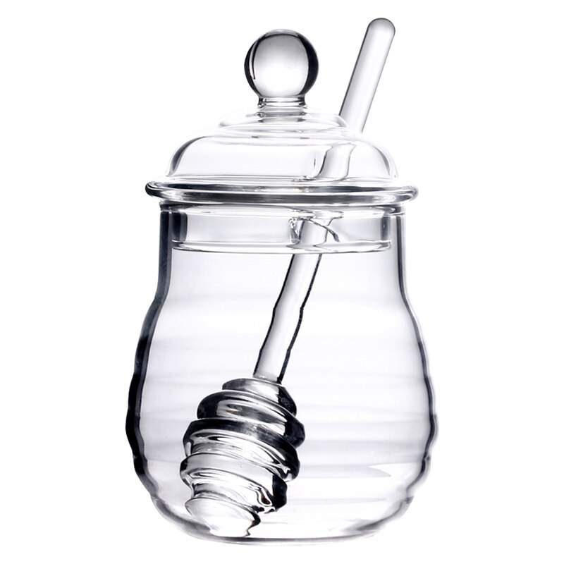 250ml Glass Honey Jar High Borosilicate Glass Honey Pot with Dipper Spoon Small Kitchen Storage Jar Container for Honey Syrup: Honey Jar with Spoon