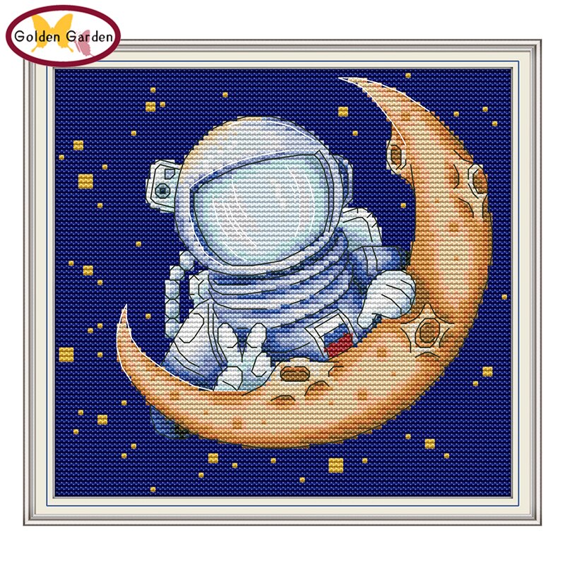 GG Moon Landing Counted Cross Stitch Patterns Joy Sunday 11CT 14CT Embroidery Sets Chinese Cross Stitch Kits for Home Decor