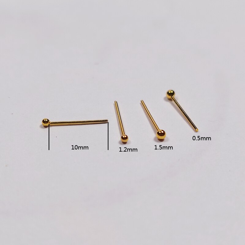925 Sterling Zilveren Neus Stud 1.2Mm 1.5Mm Bal Neusgat Studs Straight Kleur Gold Nose Pin Piercing Sieraden 20 stks/pak
