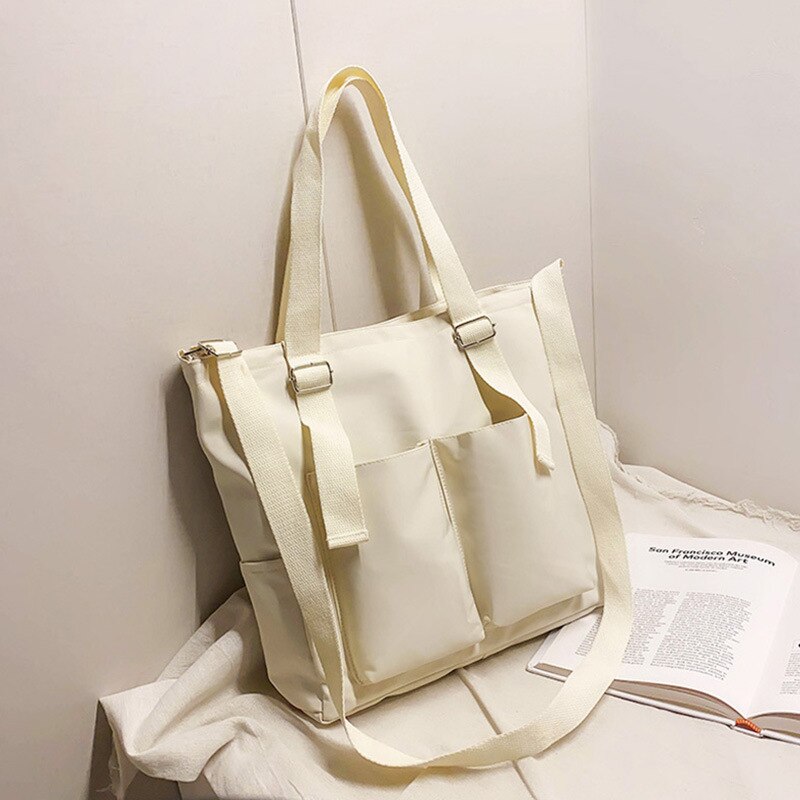 Vrouwelijke Tas Shoppers Eenvoudige Mode Rits Handtassen Schouder Waterdichte Grote Capaciteit Tassen Vrouwen Crossbody: White No Pendent