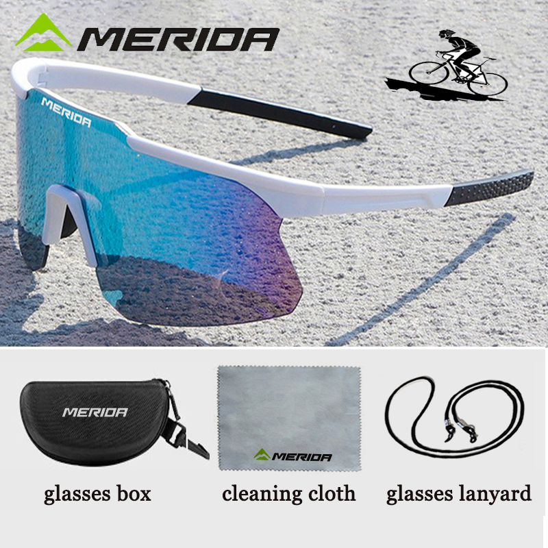 Merida fietszonnebril/bergbeklimmerszonnebril voor dames en heren, sportbril met uv-bescherming voor mountainbiken/wegfietsen, inclusief etui.
