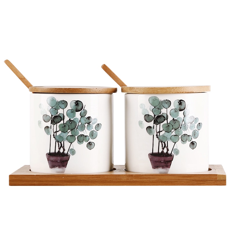 Nordic groene plant home keramische kruiden pot Eetstokjes opslag olie pot zout shaker combinatie set Restaurant keuken benodigdheden