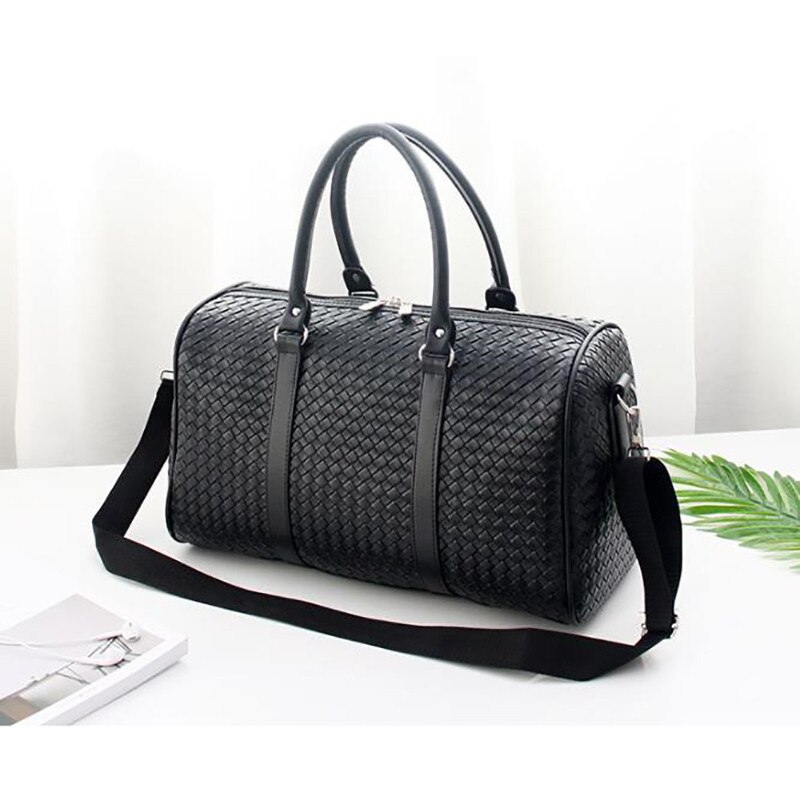 Heren Reizen Duffle Tassen Pu Leer Weaven Mode Handtassen Grote Capaciteit Multifunctionele Waterdichte Rits Zakelijke Bagage Tassen