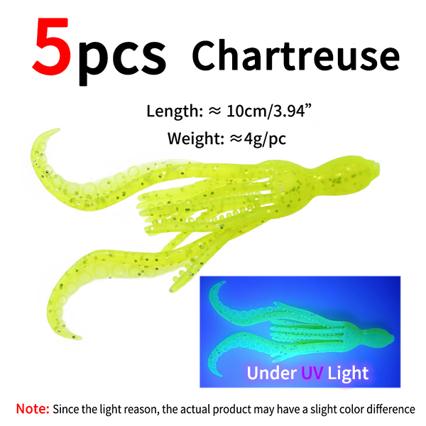 ELLLV 5 uds 10cm/4g cebo de calamar pulpo Fluo pargo de agua salada Pesca señuelo suave Material TPR Kabura Pesca Wobbler aparejos de Pesca