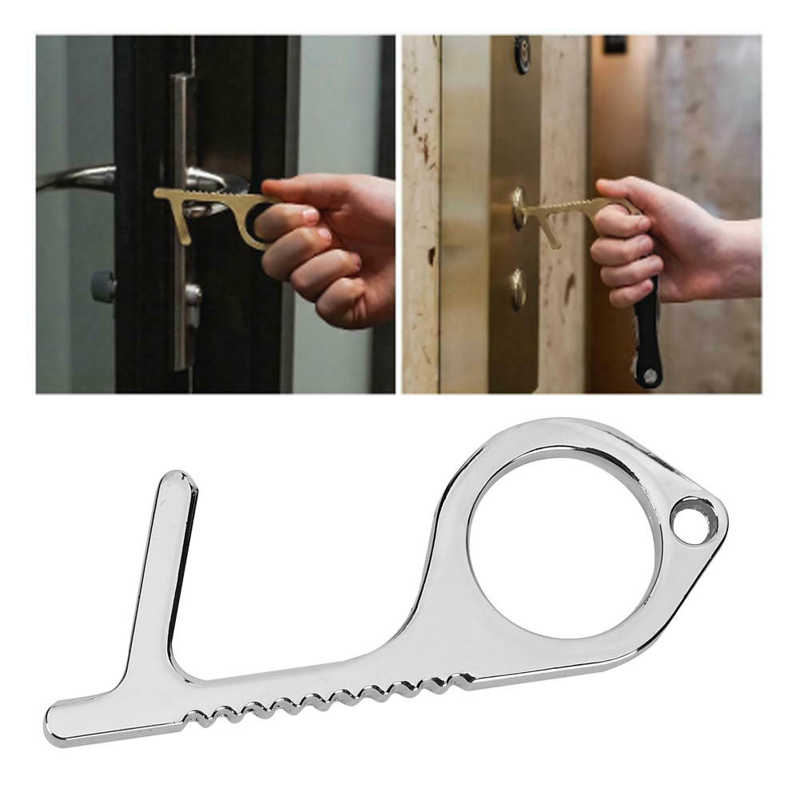 3Pcs Zinc Alloy Silver Portable Non-Contact Door Opener Opening Tool for Door Elevator Hygienic Door Opener