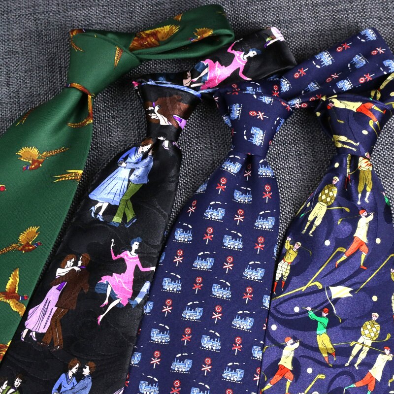 10cm brede stropdassen voor heren, dans, cartoon, muziek, vogelpatroon, geweven jacquard, grote stropdas, geweven corbatas, vestidos, cravat, stropdassen