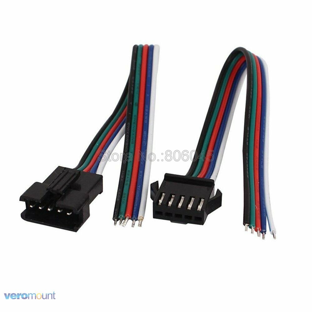 10-100 Pairs 5Pin SM JST LED Connector 5 Pin Male & Female Plug Connector 15cm Wire Cable for 5-Pin RGBW LED Strip Light