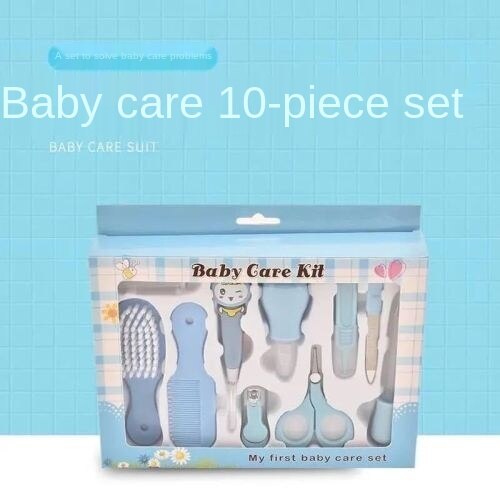 Tijeras para uñas para bebé recién nacido, juego de diez cepillos para el cuidado del bebé, combinación de cepillo de succión Nasal, dispositivo de reparación de uñas para bebé, cortaúñas, cuidado del bebé: 10 Blue