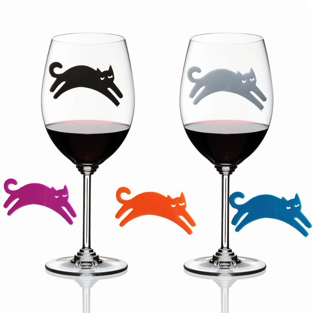12 st vinglas märke söt katt form märke vinglas charm härlig silikon tecknad katt vin glas markör fest favor