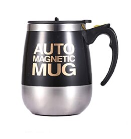 Automatisk selvrørende magnetisk krus 304 rustfrit stål kaffemælk blandekop blender smart mixer termisk kop: Sort