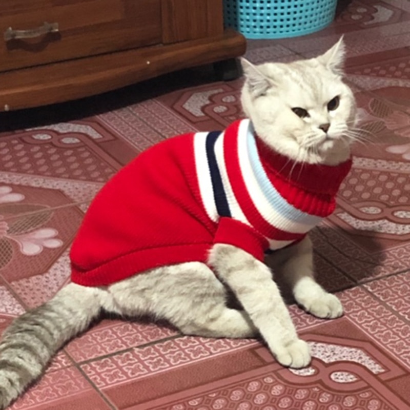 Streifen Haustier Katze zur Seite fahren Hoodies Winter Warme Katze Kleidung Für Katzen Kedi Mantel Katten Kleidung Outfit Katzen Produkte Für haustiere