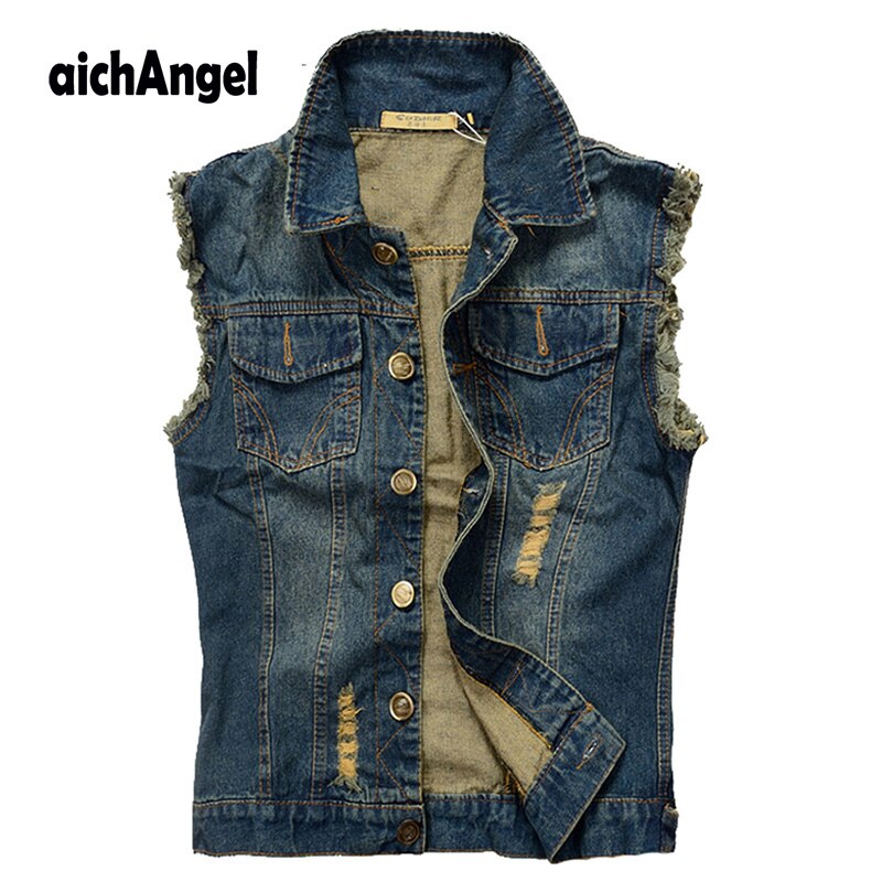 Gescheurde spijkerjas heren denim vest 5xl 6xl jeans vest heren cowboy merk mouwloze jas heren tanktop