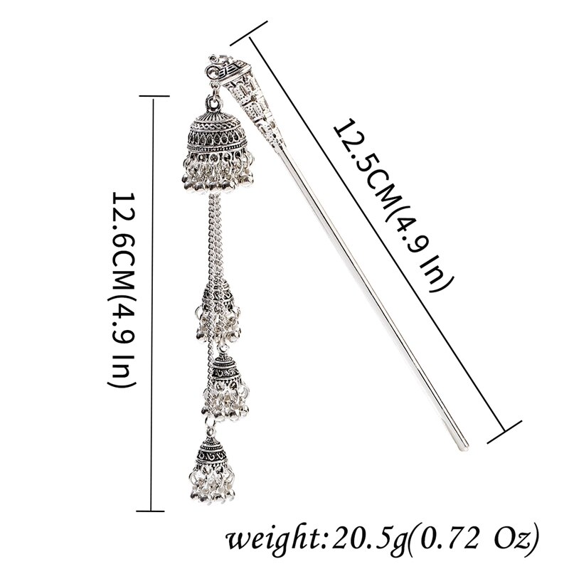 Épingle à cheveux en forme de cloches indiennes, Vintage, couleur argent, pendentif de pompon en perle ethnique, bâtons de cheveux, bijoux: Style 5