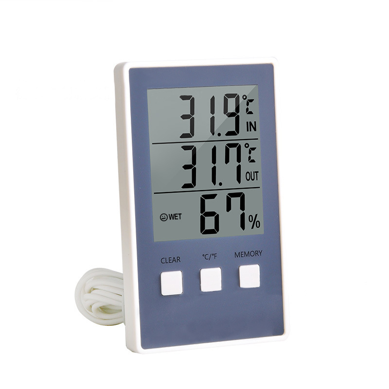 Digitalt termometer hygrometer indendørs udendørstemperatur fugtighedsmåler c / f lcd display sensor probe vejrstationer: Blå