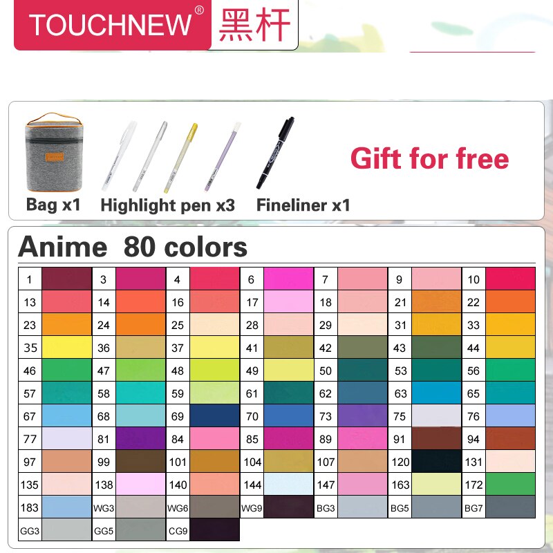 Touchnew Brush Markers Set Oil Soft Brush Pens Alcohol Markers Drawing Sketch Marker Art Supplies for Artist School Stationary: Anime 80colors