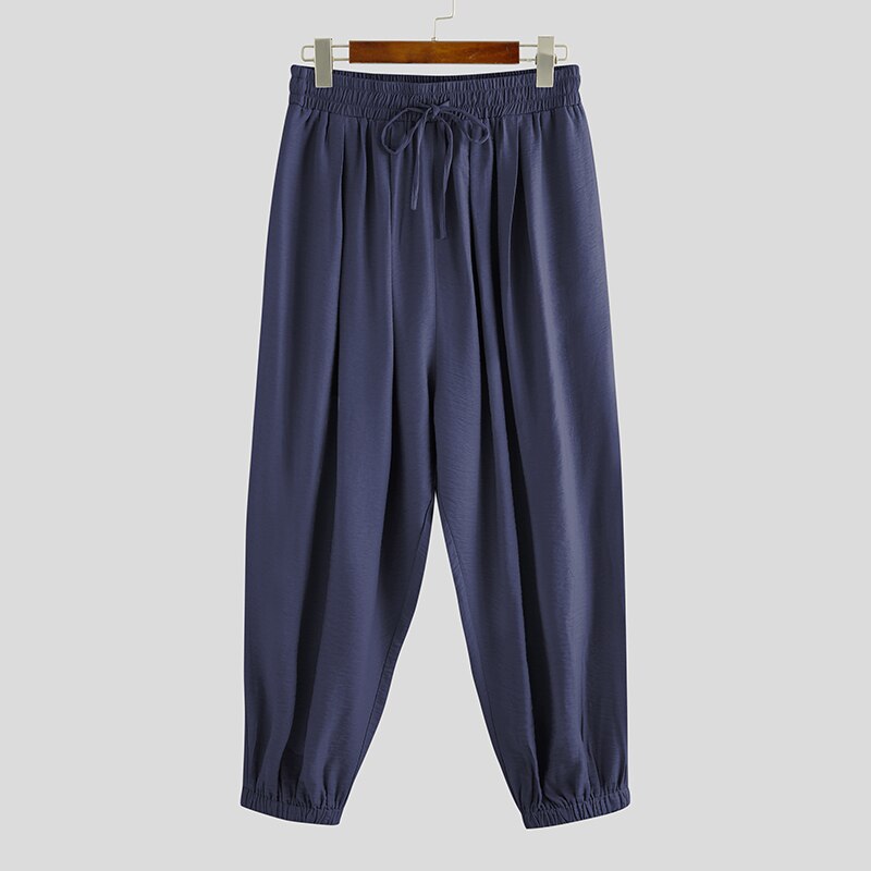 Herr retro hombre pantalones streetwear enfärgade byxor vintage joggingbyxor med dragsko herr lösa haremsbyxor plus storlek 7: Xxl / Marin