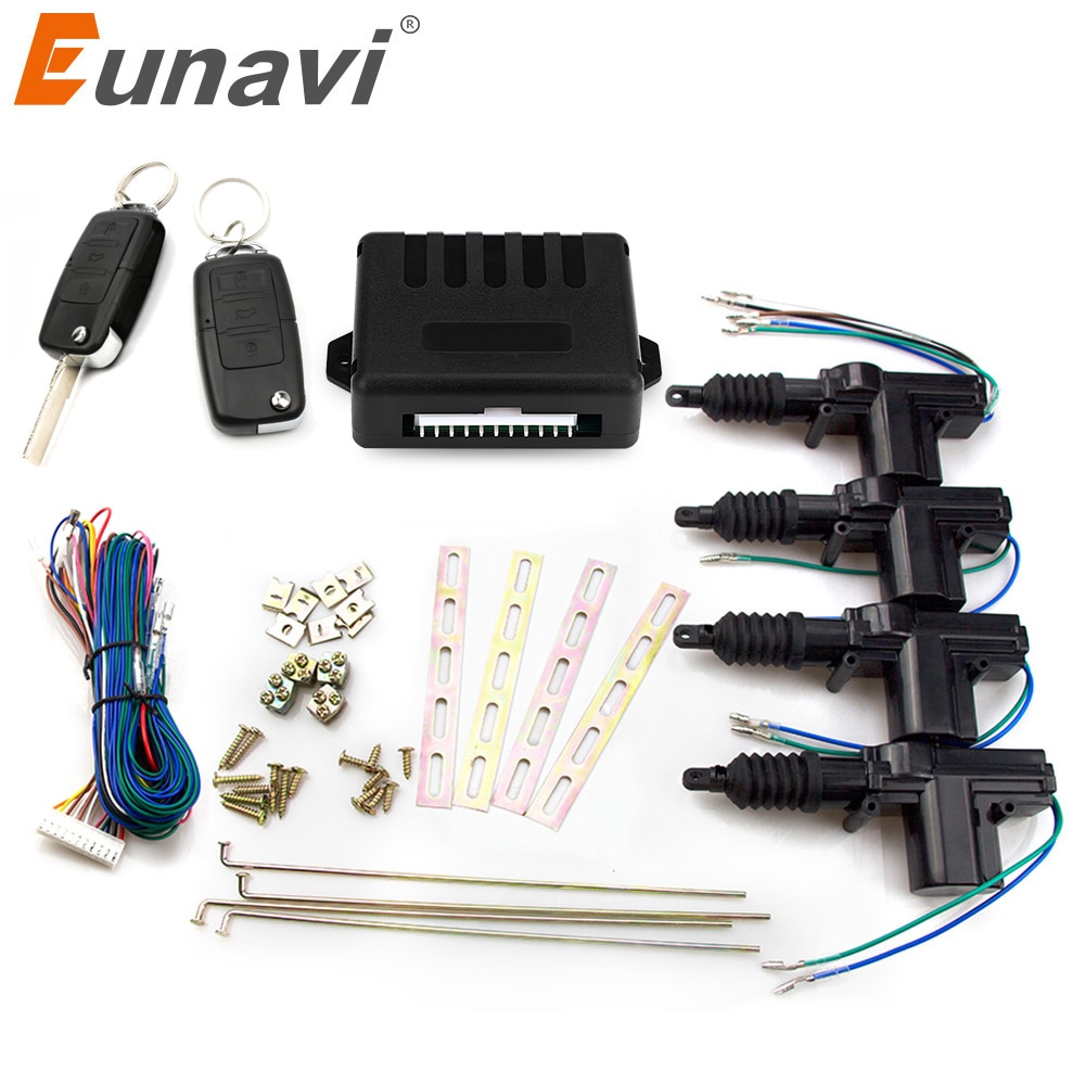 Eunavi universal bil dørlås aktuator 12- volt motor  (4 pakke) bil auto fjernbetjening 4 dørbeslag nøglefri adgangssystem