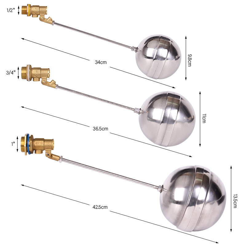 Válvula de flotador de latón de 1/2 ", 3/4", 1 ", válvula de bola flotante para tanque de agua fría y , cisterna de Control de flujo de vástago SS201/tanques de expansión
