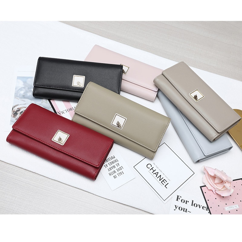 Mærke kvinder tegnebøger pu læder taske lang telefon tegnebog blade pose håndtaske til kvinder mønt pung kortholder kobling