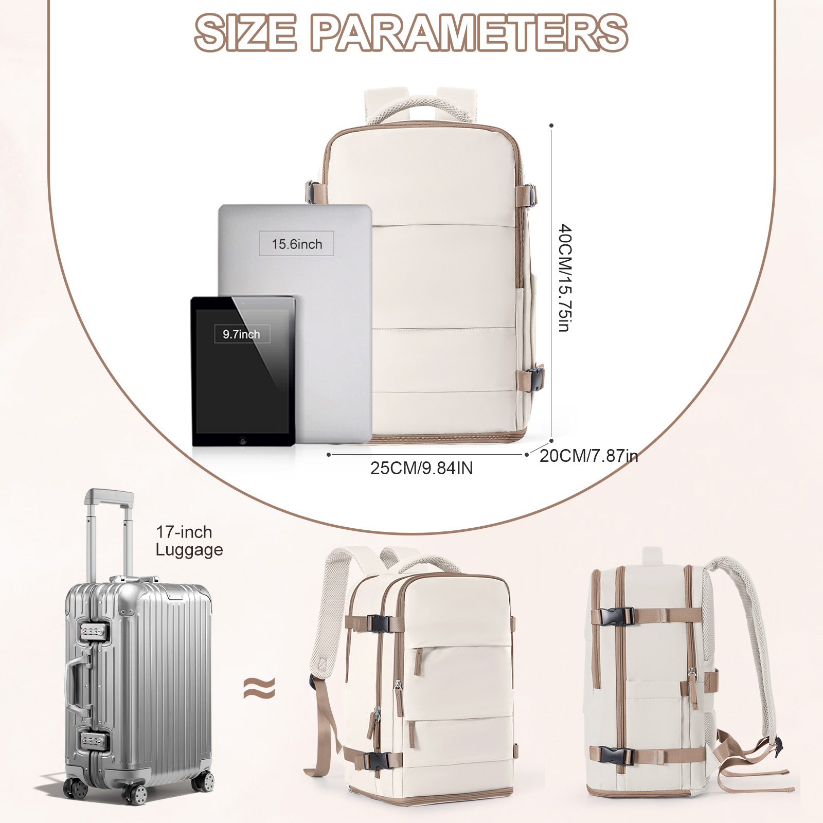 Travel Backpack for Women Men, Hand Luggage Backpack Business College Laptop Carry on Backpack Travel Cabin Airplane 40x20x25