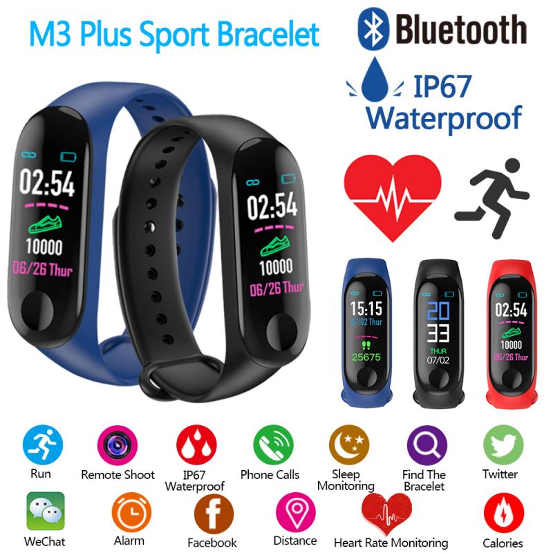 M3 Plus Smart Bluetooth Sports Bracelet Heart Rate Blood Pressure Sleep Monitor Fitness Tracker Waterproof Smart Band Wristband