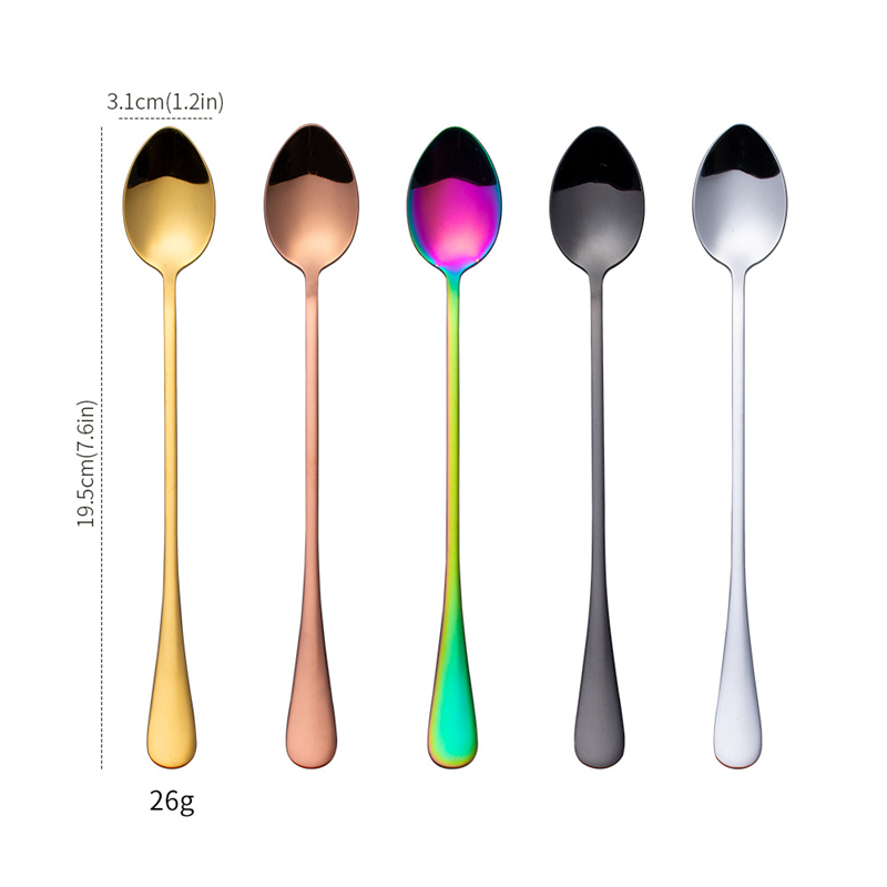 5Pcs Stainless Steel Coffee Spoon Juice Stirring Long Handle Tea Spoons Dessert Spoon Flatware Set Kitchen Drinking Cutlery Set