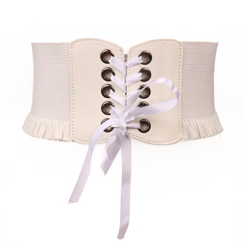 Women Ladies Elastic Stretch Belts Buckle Waist Belt Wide Cinch Corset Waistband: White