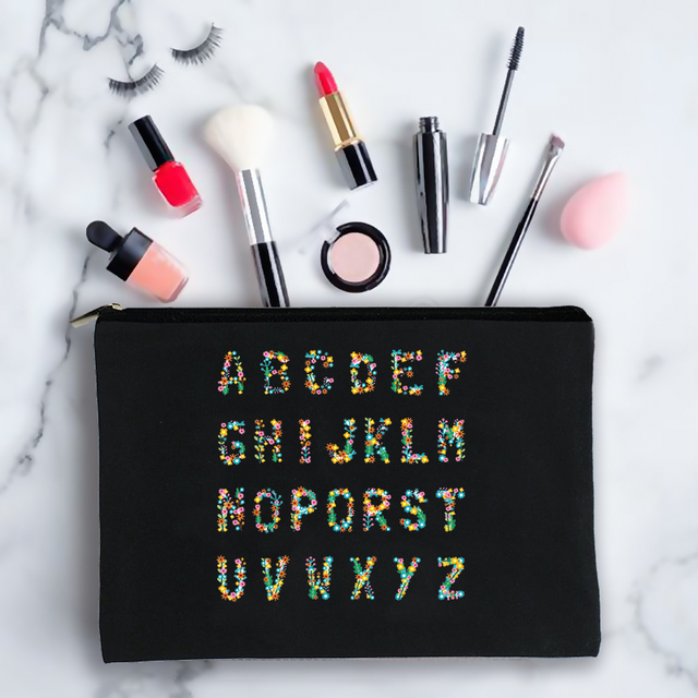 2022 Flower Letters Alphabet Travel Washing Bag cute Organizer Beauty Case Cosmetic Bags Make up Bags Best For Her: Black09
