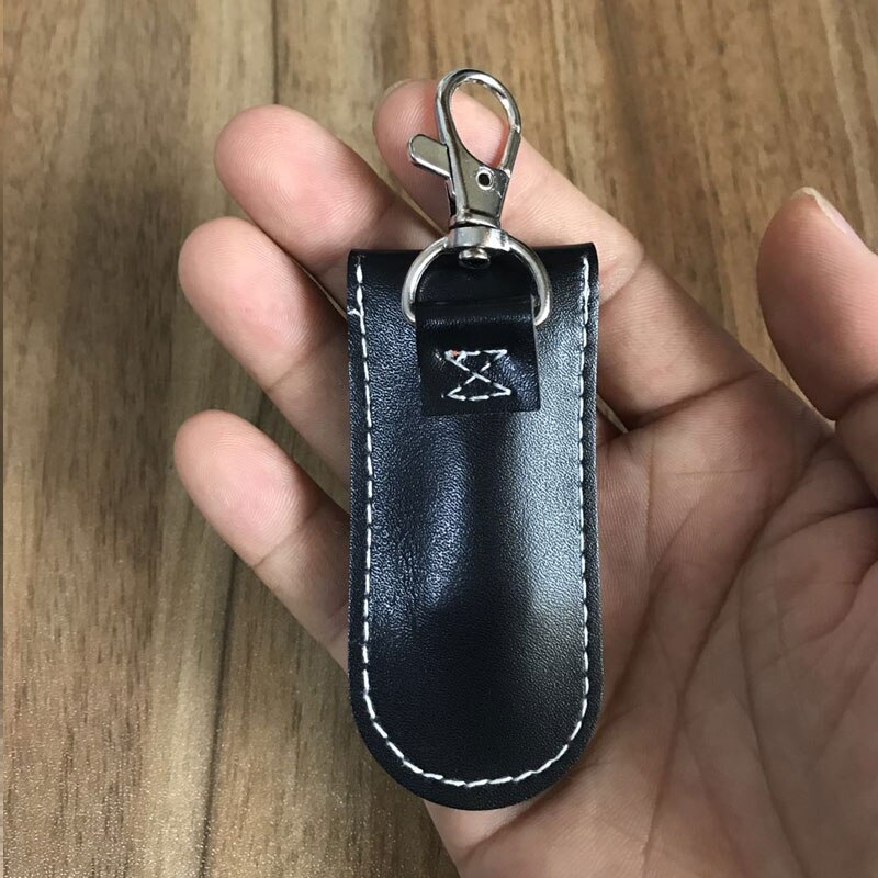 Universal USB Flash Leather Storage Protecter Black Portable Protective Cover With Key Ring rhodium lobster Clasp Clip Locker