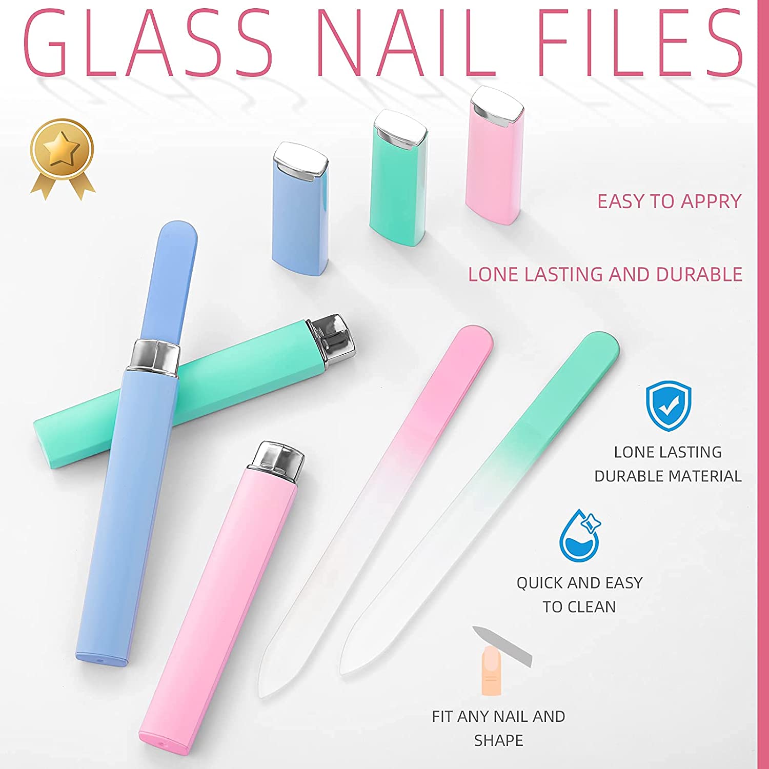 Premium glas neglefil med etui, krystal neglefil, salon manicure værktøj til naturlige negle, til kvinder piger